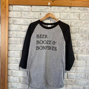 Gray & Black Raglan Tee "Beer Booze & Bonfires"